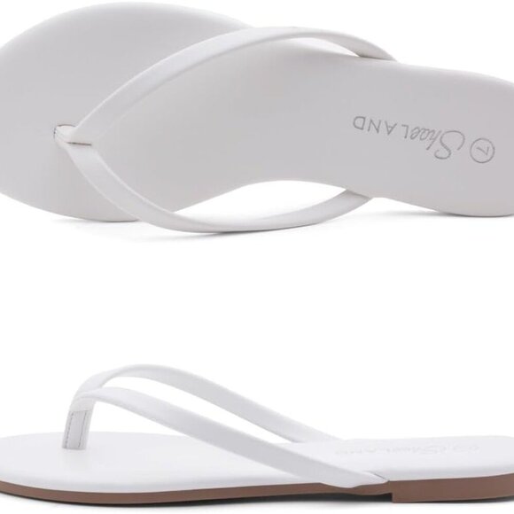 Women's Memory Foam Flip Flops Vegan Leather Summer Slides Beach Casual - Picture 4 of 8